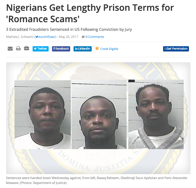 News headline about romance scammers