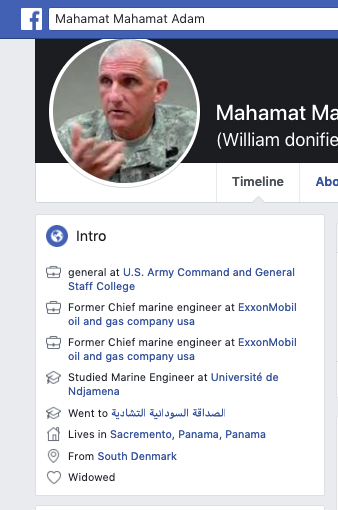 About section from a fake Facebook profile