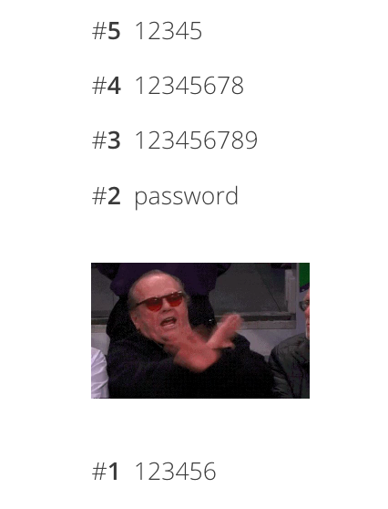 Top 100 passwords - 1 - 5