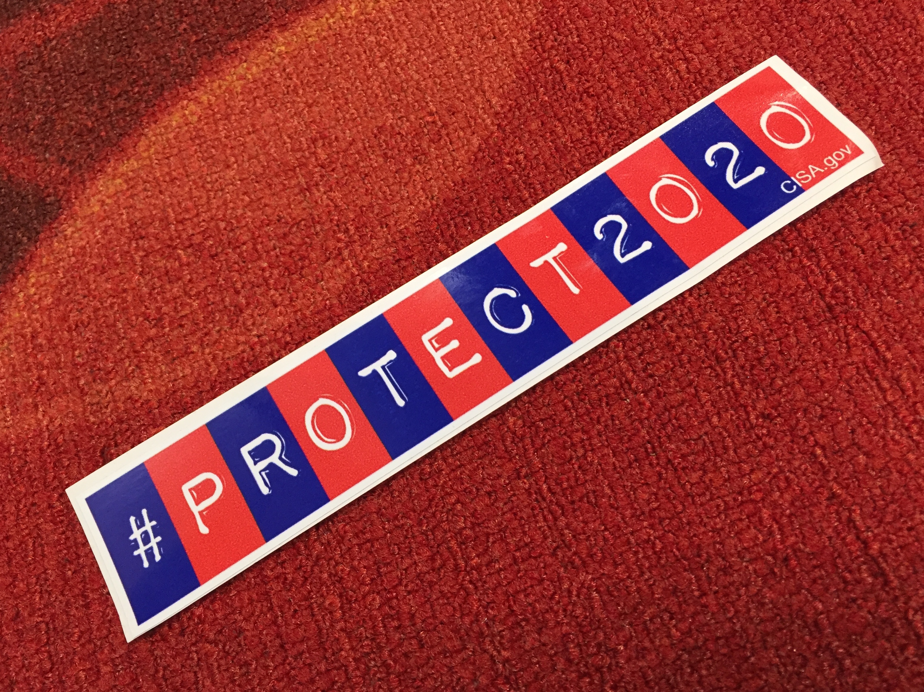 A CISA Protect 2020 sticker for elections security