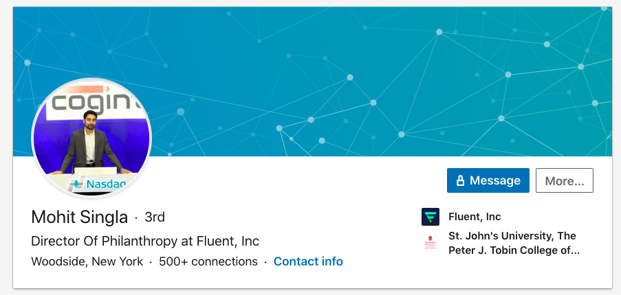 LinkedIn profile for Mohit Singla at Walmart job spam sender Fluent