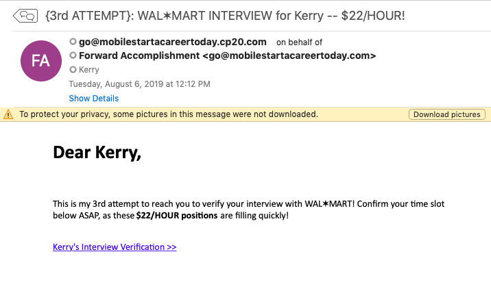 Watch Out For Fake Walmart Job Emails – Archer